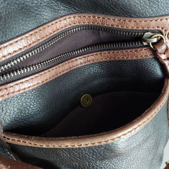 The Sak Brown Leather Crossbody Bag with Canvas Strap - Picture 4 of 5